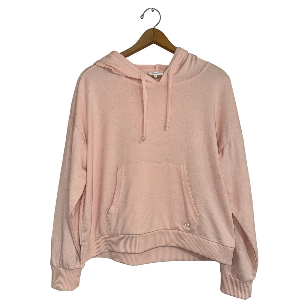 Kensie Womens Light Pink Soft Knit Pullover Hoodie Sweatshirt Size Large L